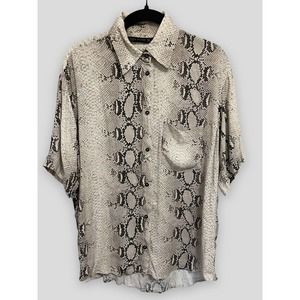 ZARA Women Black Cream Snake Print Button Down Top Sz. S Small Blouse Shirt